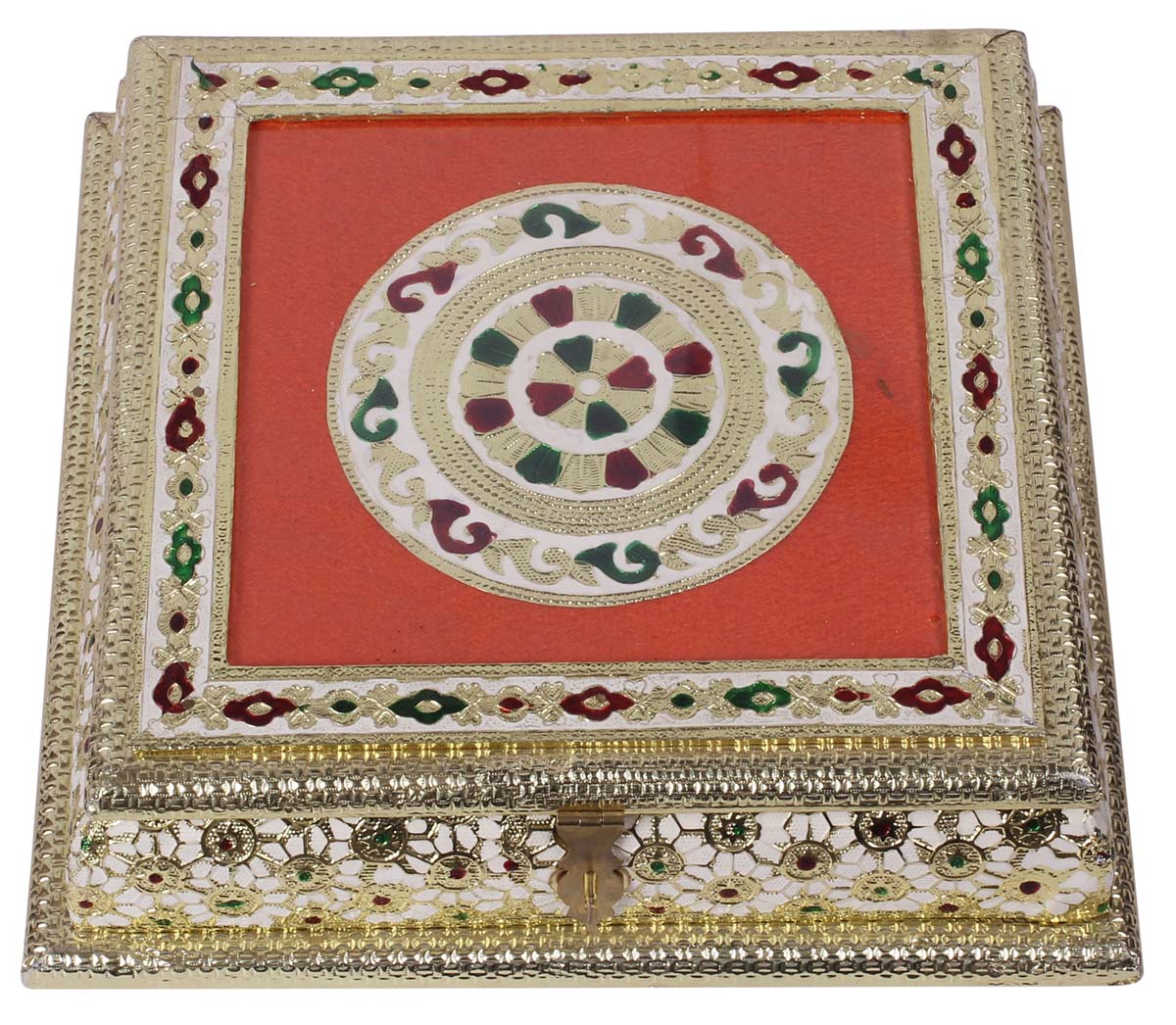 8” Spice Container / Dry-Fruit Holder / Tea Box in Brass & Aluminum Sheet - Square Antique-Look Box with Metal Work - Dining Table / Kitchen Essentials - Buy in Bulk Wholesale